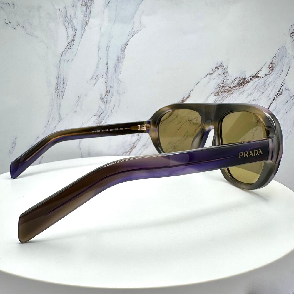 New PRADA Sunglasses Brown Striped Laguna Aviator Shield Mask New - Picture 7 of 16